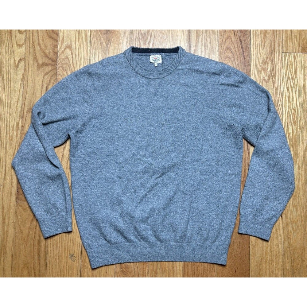 Faherty Movement Grey Crewneck Sweater Long Sleeve Shirt Medium, Cotton Blend